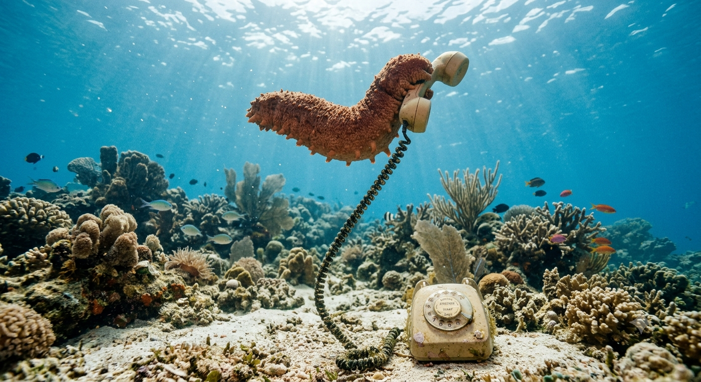 Sea cucumber floating with a telephone receiver